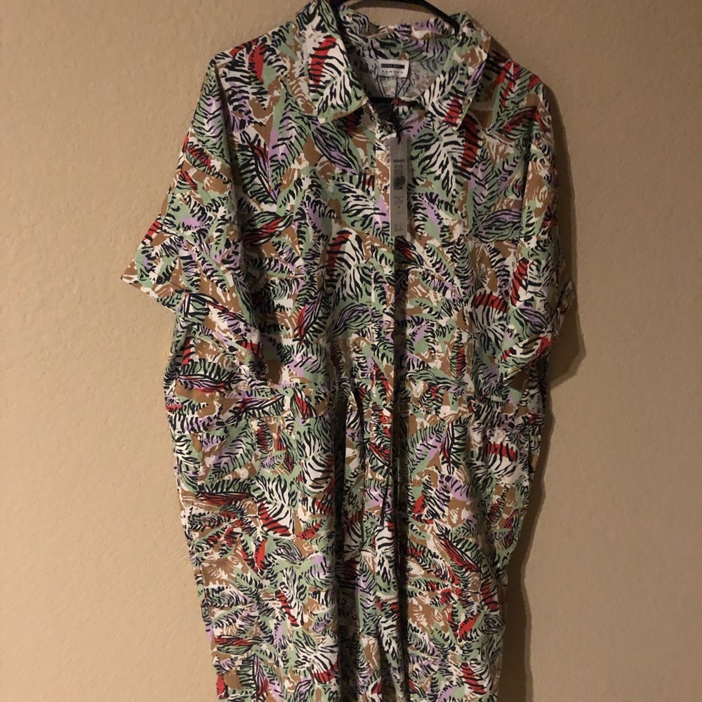 Noisy May Shirt Romper Animal Print Playsuit Multi-Color Collar Button Tie - Picture 8 of 8